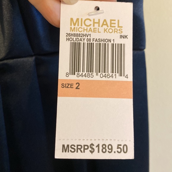 NWT Michael Kors Sz 2 Satin Navy Blue (Black?) Dress Party Prom Wedding Party MK - Picture 2 of 16